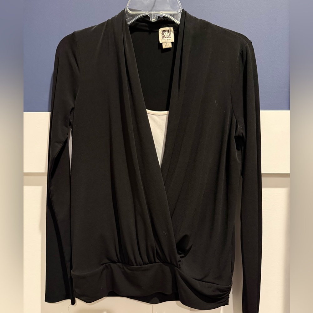 Anne Klein Black Long Sleeve Wrap Top Size S GUC